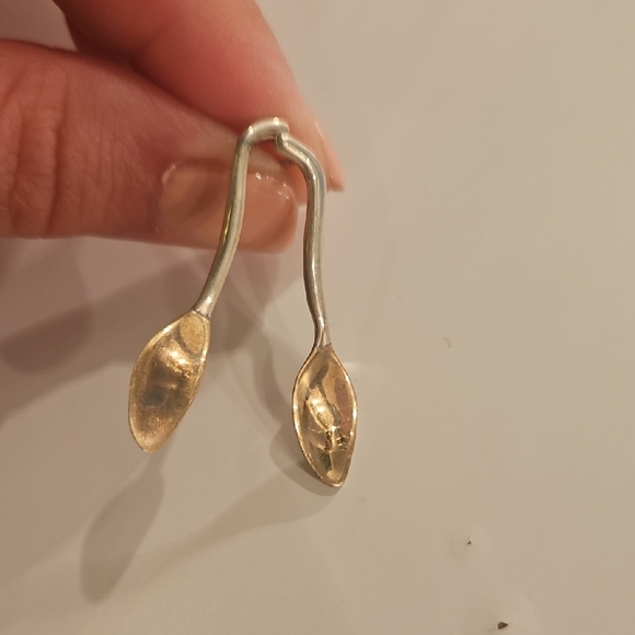 Elegant Silver and Gold Spoon Earrings - Picture 1 of 3